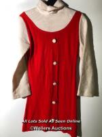 *RED AND WHITE BUTTON UP DRESS/BLOUSE, UNBRANDED, SIZE UNKNOWN