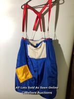 *VINTAGE COSTUME IN BLUE, WITH SUSPENDERS, SIZE UNKNOWN