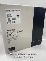 *JOHN LEWIS & PARTNERS MITCH TOUCH LAMPS, SILVER, SET OF 2 / APPEARS NEW - OPENED BOX / GLASS SHADES INTACT