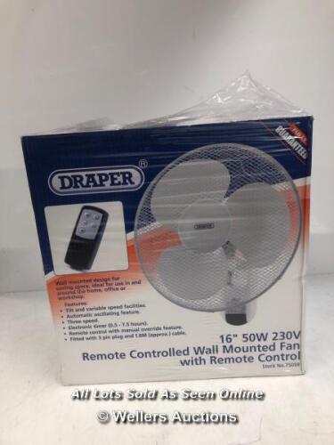 DRAPER 16" REMOTE CONTROL WALL MOUNT FAN/NEW AND SEALED