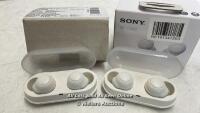 *BOX OF: SONY WF-C500 WIRELESS STEREO HEADSET [001_020822] / SONY WF-C500 WIRELESS STEREO HEADSET [001_020822] / BOTH APPEARS TO POWER UP / NOT FULLY TESTED [] /