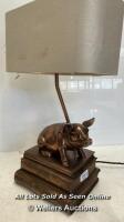* DAVID HUNT FRANK THE PIG TABLE LAMP / APPEARS IN GOOD CONDITION / UNTETSED / WASHER FOR SHADE IS A LITTLE LOOSE