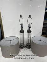 *JOLENE STEEL AND GLASS LAMP SET / ONE LAMP WORKING/SHADES ARE A LITTLE CREASED [3114]