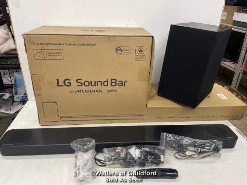*LG SOUNDBAR SP8YA WITH WIRELESS SUB WOOFER / POWERS UP/CONNECTS TO BLUETOOTH/PLAYS MUSIC/NO POWER CABLE FOR SUB