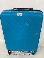 *AMERICAN TOURISTER JET DRIVER 55CM CARRY ON HARDSIDE SPINNER CASE / MINIMAL SIGNS OF USE / ALL ZIPS, WHEELS AND HANDLES APPEAR FUNCTIONAL