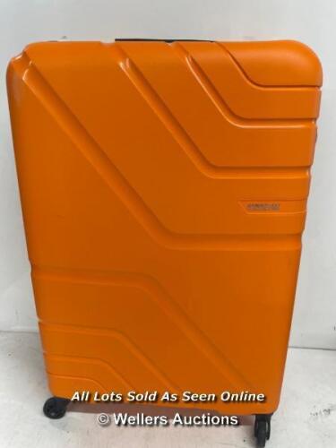 *AMERICAN TOURISTER JETDRIVER LARGE 4 WHEEL SPINNER CASE / ZIPPERS, WHEELS AND HANDLES IN GOOD CONDITION, SIGNS OF USE