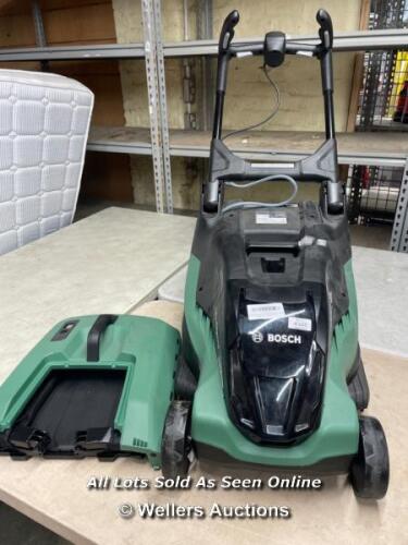 *BOSCH ROTAK 650 ROTARY LAWN MOWER / NO BATTERY, UNTESTED, MINIMAL SIGNS OF USE
