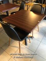 *2X SEATER TABLE AND 2X MATCHING CHAIRS, TABLE 70CM (W) X 70CM (W) X 90CM (H),CHAIRS 45CM (W) X 45CM (W) X 90CM (H)