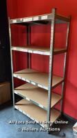*5 TIER METAL RACKING WITH WOODEN SHELVES - 180CM H X 90CM W X 45CM D(BUYER TO DISMANTLE AND REMOVE, LOCATED UPSTAIRS)