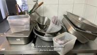 *JOB LOT OF COMMERICAL BOWLS, TRAYS AND COMMERICAL KITCHEN EQUIPMENT (LOCATED UPSTAIRS, BUYER TO REMOVE)
