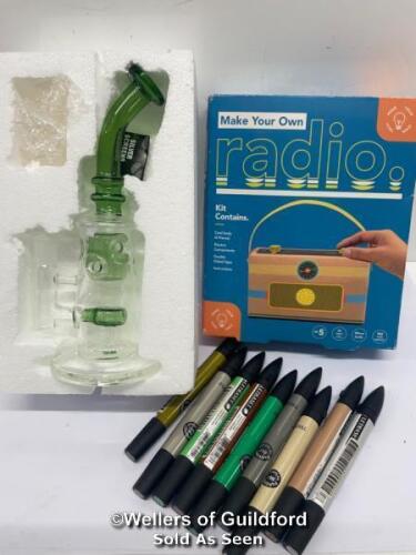 *WATER PIPE DABS RECYCLER OIL RIG GLASS BONG, NINE ORIGINAL LETRASET TRIA MARKER PENS AND MAKE YOUR OWN RADIO KIT