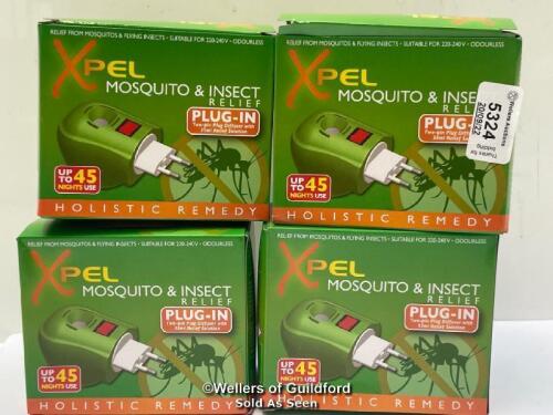 *XPEL MOSQUITO INSECT REPELLENT 2 PIN TRAVEL PLUG IN & REFILL X 4 - LASTS 45 DAYS
