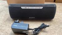 *SONY SRS-XB41 PORTABLE WIRELESS SPEAKER / MINOR SIGNS OF USE, POWERS UP AND APPEARS FUNCTIONAL