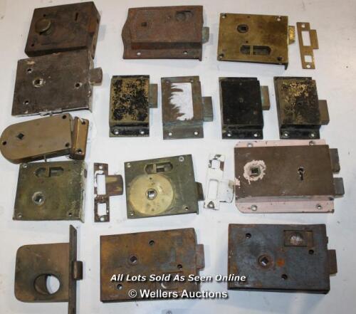 SELECTION OF POST BOX LOCKS AND OTHER BRASS AND STEEL RIM LOCKS