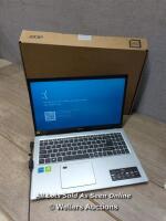 *ACER ASPIRE 5 A515-58G-32YX / PURE SILVER / WINDOWS 10 HOME / INTEL CORE I3 / 15.6 INCH / NVIDIA GEFORCE MX350 WITH 2GB VRAM / 8GB RAM / 256GB SSD / ISSUE STARTING UP / STUCK IN A LOOP / POWERS UP / MINIMAL SIGNS OF USE / HAS CHARGER