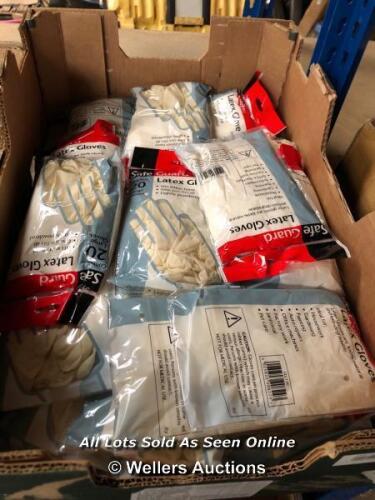 CRATE FULL OF SAFE GUARD LATEX GLOVES - 20 PER PACK