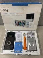 *RING VIDEO DOORBELL 2 - DOORBELL CAMERA - WIRELESS / NO POWER / MAY REQUIRE CHARGING / SEE IMAGES FOR CONTENTS
