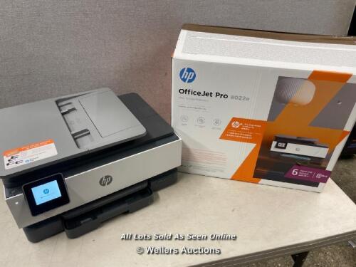 *HP OFFICEJET PRO 8022E ALL IN ONE PRINTER / POWERS UP / NO POWER CABLE INCLUDED