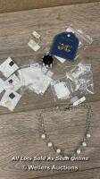 *10X ASSORTED ITEMS OF JEWELLERY INCL. LIDO LARGE BUTTON PEARL SMALL CUBIC ZARCONIA NECKLACE, ESTELLA BARTLETT EARINGS AND THOMAS SABO STUD EARING (ONE ONLY)