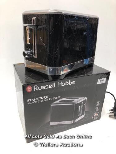 *RUSSELL HOBBS 28091 STRUCTURE TOASTER, 2 SLICE - CONTEMPORARY DESIGN FEATURING LIFT AND LOOK WITH FROZEN, CANCEL AND REHEAT SETTINGS, BLACK / POWERS UP, NOT FULLY TESTED FOR FUNCTIONALITY [2990]