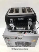 *BREVILLE VKT890 FLOW 4-SLICE TOASTER WITH HIGH-LIFT AND WIDE SLOTS, BLACK / POWERS UP, NOT FULLY TESTED FOR FUNCTIONALITY [2990]