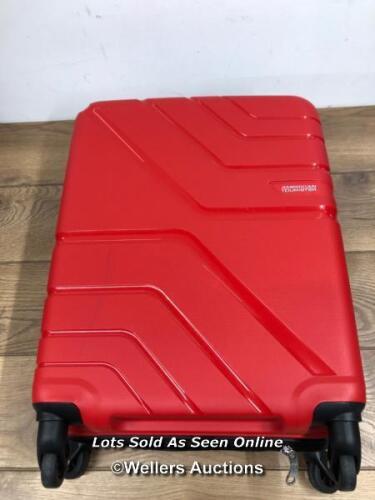 *AMERICAN TOURISTER JET DRIVER 55CM CARRY ON HARDSIDE SPINNER CASE / DAMAGED ZIPPER, HANDLE AND WHEELS IN GOOD CONDITION