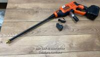 *BLACK & DECKER 18V CORDLESS PRESSURE WASHER / POWERS UP / MINIMAL IF ANY SIGNS OF USE / HAS MAINS CABLE BUT NO BATTERY
