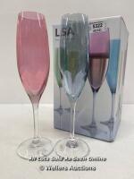 *LSA PZ04 POLKA CHAMPAGNE FLUTE 225 ML PASTEL ASSORTED X 4 / NEW, OPEN BOX, SMALL CHIP ON ONE BASE [2990]