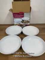 *CERTIFIED INTERNATIONAL EMBOSSED STONEWARE DINNER BOWLS SET / ONE BOWL CHIPPED / OTHERS IN GOOD CONDITON