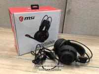 *MSI S37-2100911-SV1 GAMING HEADSET / POWERS UP AND APPERARS FUNCTIONAL/ MINIMAL SIGNS OF USE