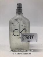 *PART USED - CALVIN KLEIN CK ONE, EDT, 50ML / FULL TO THE TOP OF THE LOT NUMBER STICKER