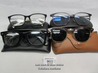*X4 FRAME GLASSES INC. X2 RAY-BAN WITH CASE, X1 HUGO BOSS WITH CASE AND X1 BALMAIN WITH CASE