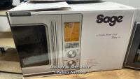 *SAGE 32 LITRE 1100W THE COMBI WAVE 3 IN 1 MICROWAVE (BLACK STAINLESS STEEL) - SM0870BST4GUK1 / POWERS UP, VERY MINIMAL SIGNS OF USE, MISSING GLASS PLATE