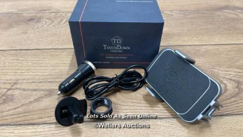 *TOUCHDOWN WIRELESS PHONE CHARGING CAR MOUNT / MINIMAL SIGNS OF USE, CAR LIGHTER ADAPTER ONLY, UNTESTED