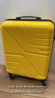 *AMERICAN TOURISTER JET DRIVER 55CM CARRY ON HARDSIDE SPINNER CASE / ZIPS, HANDLES, WHEELS AND SHELL IN GOOD CONDITION, COMBINATION UNLOCKED