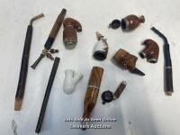 *VINTAGE LOT OF SMOKING PIPE SPARES. CERAMIC , WOOD ,BRIER COUPLE OF CARVED BOWLS