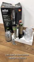 *BRAUN MULTI QUICK 9 1000W HAND BLENDER - MQ 9087X / MINIMAL SIGNS OF USE / POWERS UP, NOT FULLY TESTED / SOME ATTACHMENTS MISSING / WITH BOX