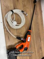 *BLACK & DECKER 18V CORDLESS PRESSURE WASHER / NO BATTERY, UNTESTED, MINIMAL SIGNS OF USE