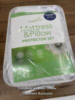 *MATTRESS PROTECTOR + 2 X PILLOW PROTECTORS - DOUBLE / MINIMAL SIGNS OF USE