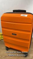 *AMERICAN TOURISTER BON AIR CARRY ON ORANGE CASE / MINIMAL SIGNS OF USE/WHEELS/ZIPS AND COMBINATION UNLOCKED TOP HANDLE NOT FULLY RETRACTING