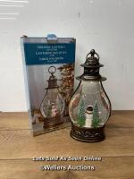 *13.9 INCH (35.4CM) HOLIDAY LANTERN WITH LED LIGHTS / POIWERS UP, MINIMAL SIGNS OF USE