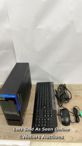 *ACER ASPIRE X1300 DESKTOP COMPUTER / SEE PHOTOS FOR SPEC DETAILS / POWERS UP - NOT FULLY TESTED / INCLUDES POWER LEAD, KEYBOARD AND MOUSE / MINIMAL SIGNS OF USE / STAFF REF: A