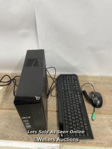 *ACER ASPIRE AX3400 DESKTOP COMPUTER / POWERS UP - NOT FULLY TESTED / INCLUDES POWER LEAD, KEYBOARD AND MOUSE / MINIMAL SIGNS OF USE / STAFF REF: A