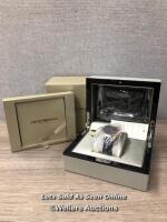 *ARMANI ARS2003 LADIES WATCH WITH GREY LEATHER STRAP / SHOWING VERY MINIMAL SIGNS OF USE, REQUIRES NEW BATTERY