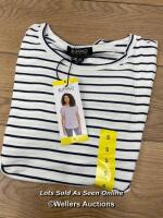 *LADIES NEW BUFFALO FRENCH TERRY SHORT SLEEVE TOP - WHITE/NAVY STRIPE - SIZE S