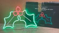 *JOHN LEWIS NEON HOLLY LIGHT, RED / GREEN / POWERS UP AND APPEARS FUNCTIONAL / LOCATION: C