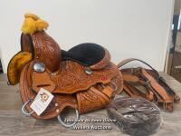 * KIDS YOUTH PONY SADDLE LEATHER WESTERN HORSE CHILDREN BARREL TRAIL FLORAL TOOLED / STAFF REF: B