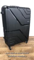 *AMERICAN TOURISTER JETDRIVER LARGE 4 WHEEL SPINNER CASE / SOME SIGNS OF USE, BUT APPEARS OK / WHEELS AND HANDLES ARE OLL OK / ZIP NEEDS ATTENTION