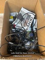 *BOX OF ASSORTED ITEMS INCLUDING ASUS, BELKIN AND DKNY / NOT FULLY TESTED / STAFF REF:A