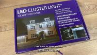 *16FT (5M) 240 LED ICE WHITE OUTDOOR CLUSTER LIGHTS / OPEN BOX/POWERS UP/MINIMAL SIGNS OF USE